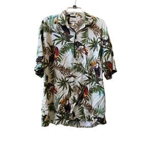 Campia Moda Vintage Floral Hawaiian Rayon Shirt - Size L button up short sleeve